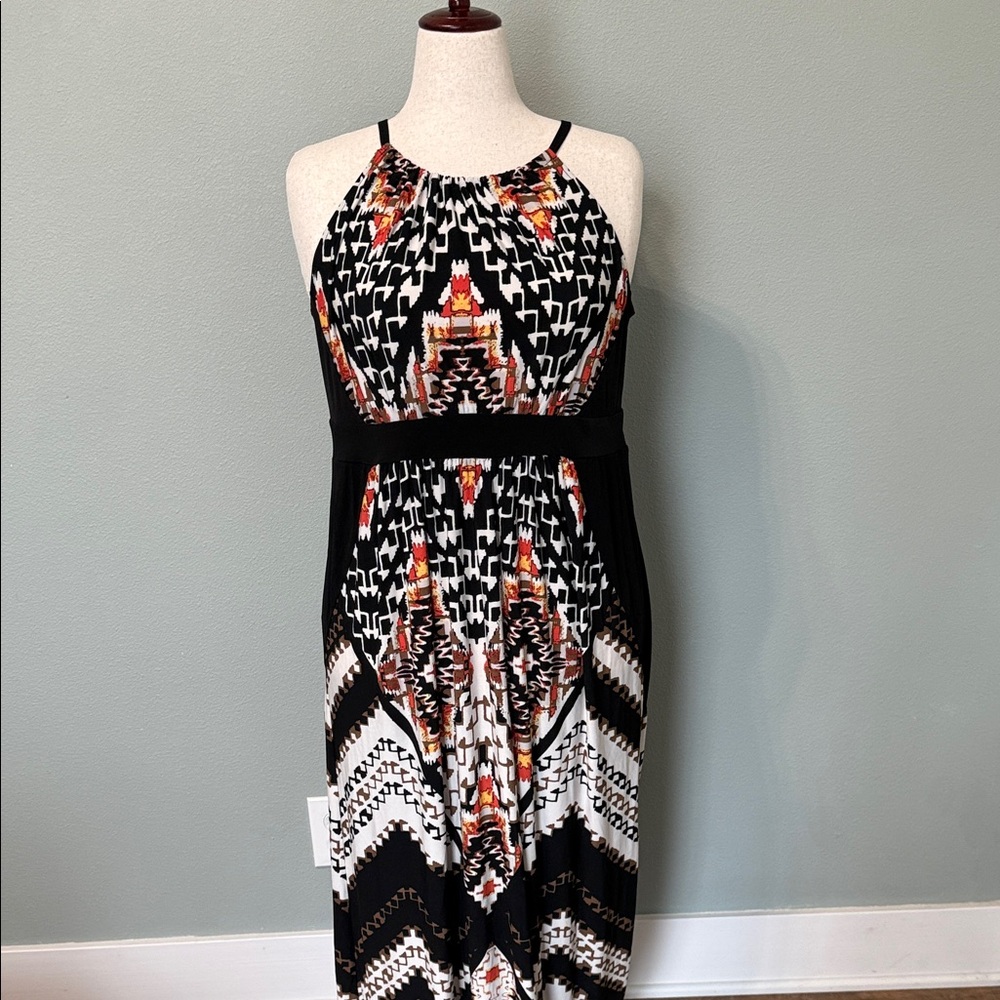 Chico's Black and White Maxi Dress with Orange Accents